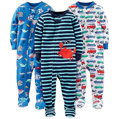 Simple Joys by Carter's Toddlers and Baby Boys' Snug-Fit Footed Cotton Pajamas, Pack of 3