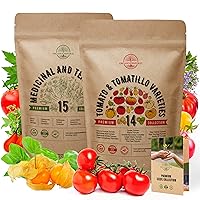Organo Republic 15 Medicinal Herbs & 14 Rare Tomato & Tomatillo Seeds Variety Packs Bundle Non-GMO, Heirloom for Planting Indoor/Outdoor Over 4200 Plants