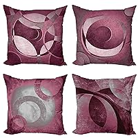 Ambesonne Retro Throw Pillow Cushion Case Pack of 4, Groovy Effect Geometric Design Circles Rounds Grunge Style Weathered Ornament, Modern Accent Double-Sided Digital Printing, 18