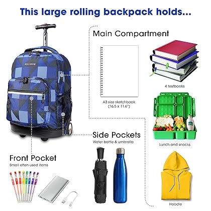 J World New York Sunrise Rolling Backpack, Block Navy, One Size