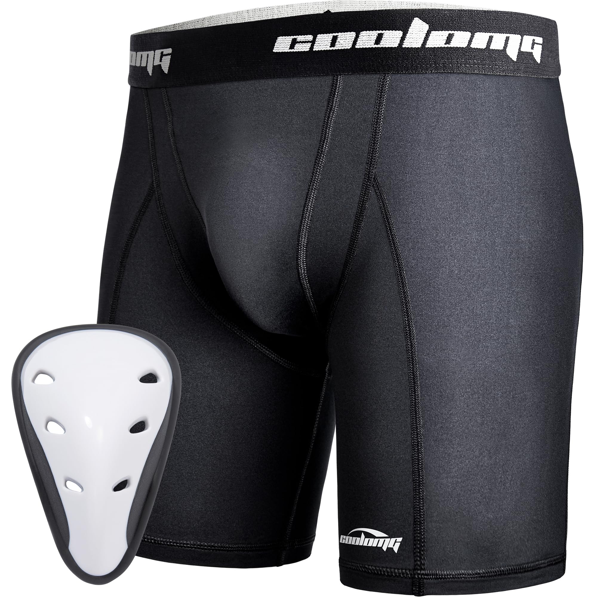 COOLOMG Men Compression Shorts with Protective Cup Sliding Underwear for Baseball Football MMA Lacrosse Hockey