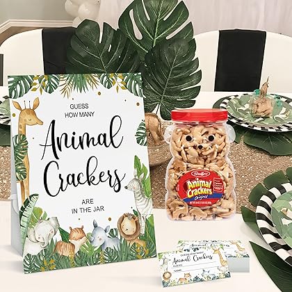 50 Safari Baby Shower Games, Safari Guess How Many Animal Crackers Game Cards with Sign, Jungle Baby Shower Games, Candy Guessing Game Tickets Safari Baby Shower Decorations(2x3.5 Inches)