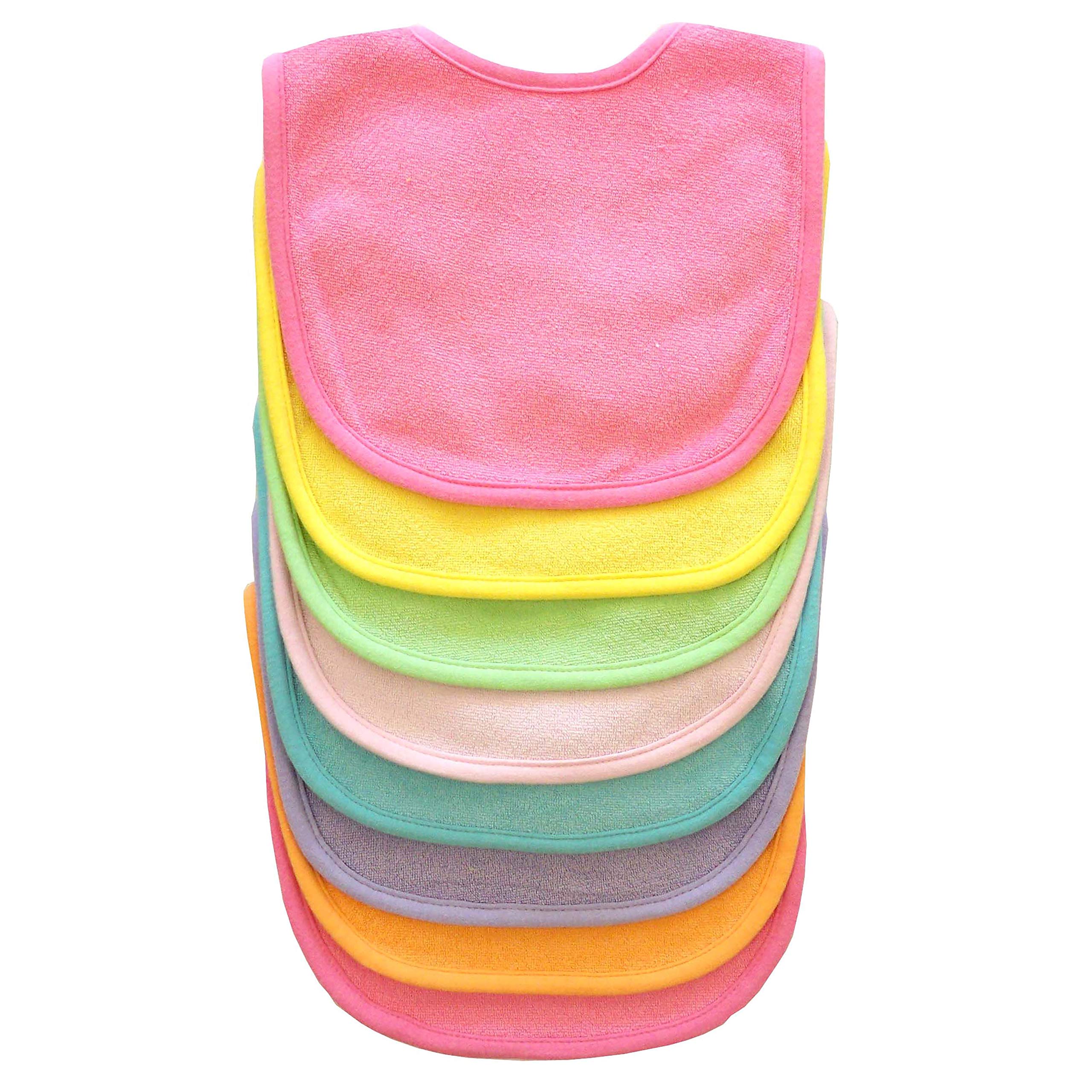 Neat Solutions 8 Pack Multi-Color Solid Knit Terry Feeder Bib, Girl, 8 Count