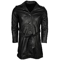 Casual Black Genuine Leather Trench Coat for Winters