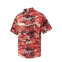 Hawaiian Shirt for Men Short Sleeve Button Down Floral Beach Shirt Tropical Aloha Shirt, Red Palm, X-Large