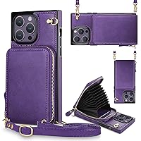 JAKPAK for iPhone 14 Pro Max Case Wallet Zipper Leather Case with Card Holder Slots Protective Square Cover with Lanyard Shockproof Heavy Duty Case Compatible with iPhone 14 Pro Max 6.7 inch Purple