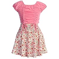 Little Girls 2 PCS Cap Sleeve Crop Top Blouse Easter Floral Skirt Dress Set 4-14