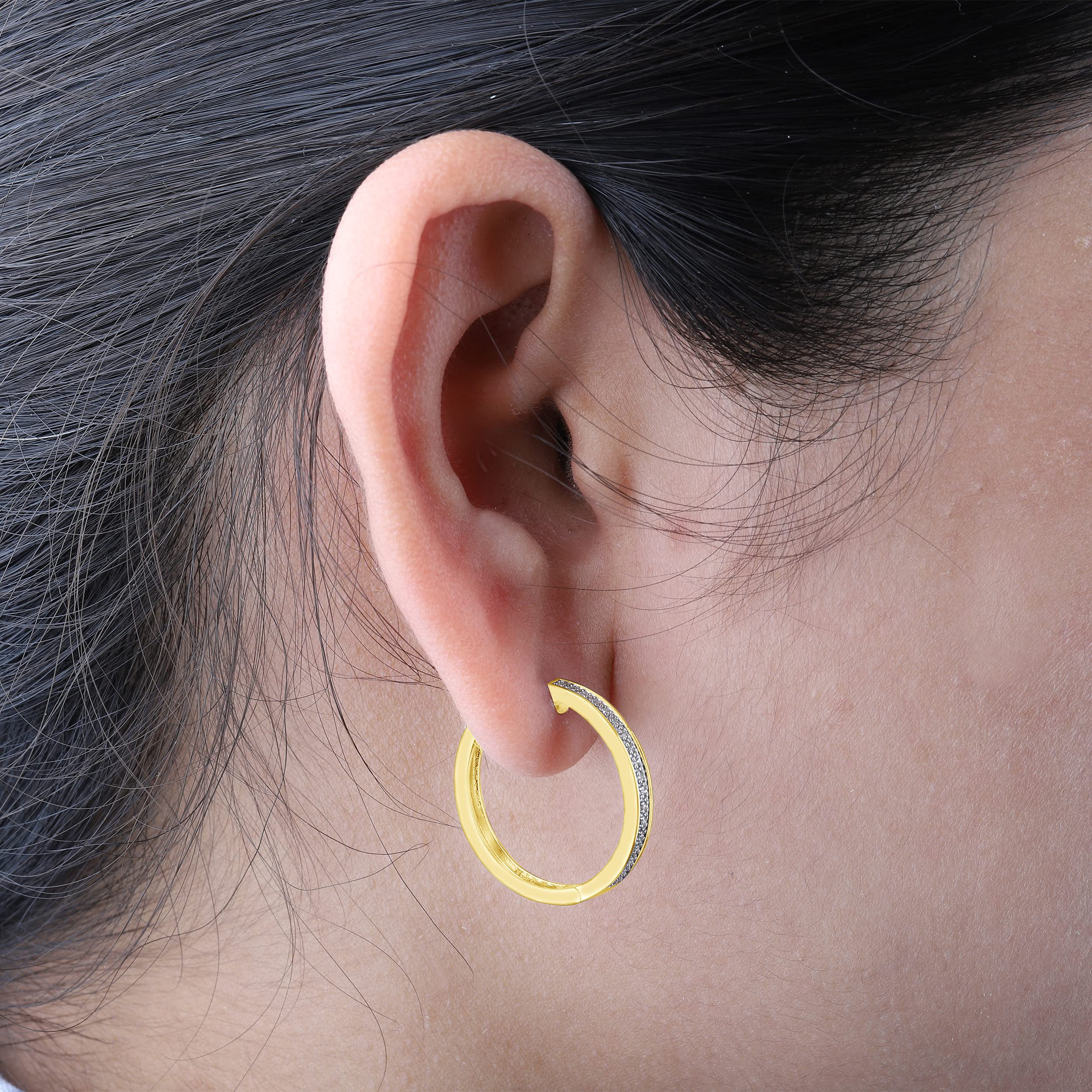 NATALIA DRAKE 1/10 Cttw Small Thin Hoop Diamond Earrings for Women in Sterling Silver