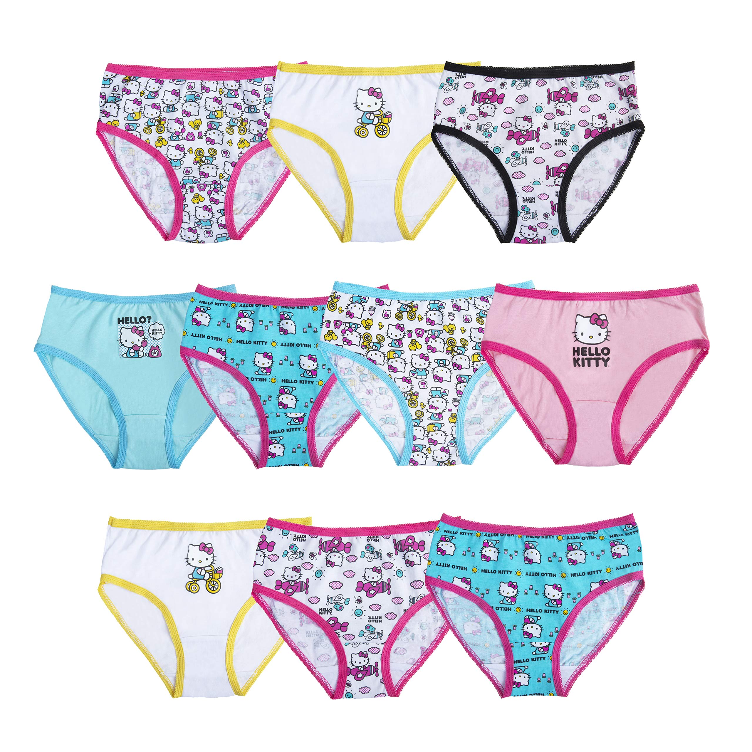 Hello Kitty Girls' 100% Combed Cotton Underwear 7pk and 10pk Panties in 2/3t, 4t, 4, 6 and 8