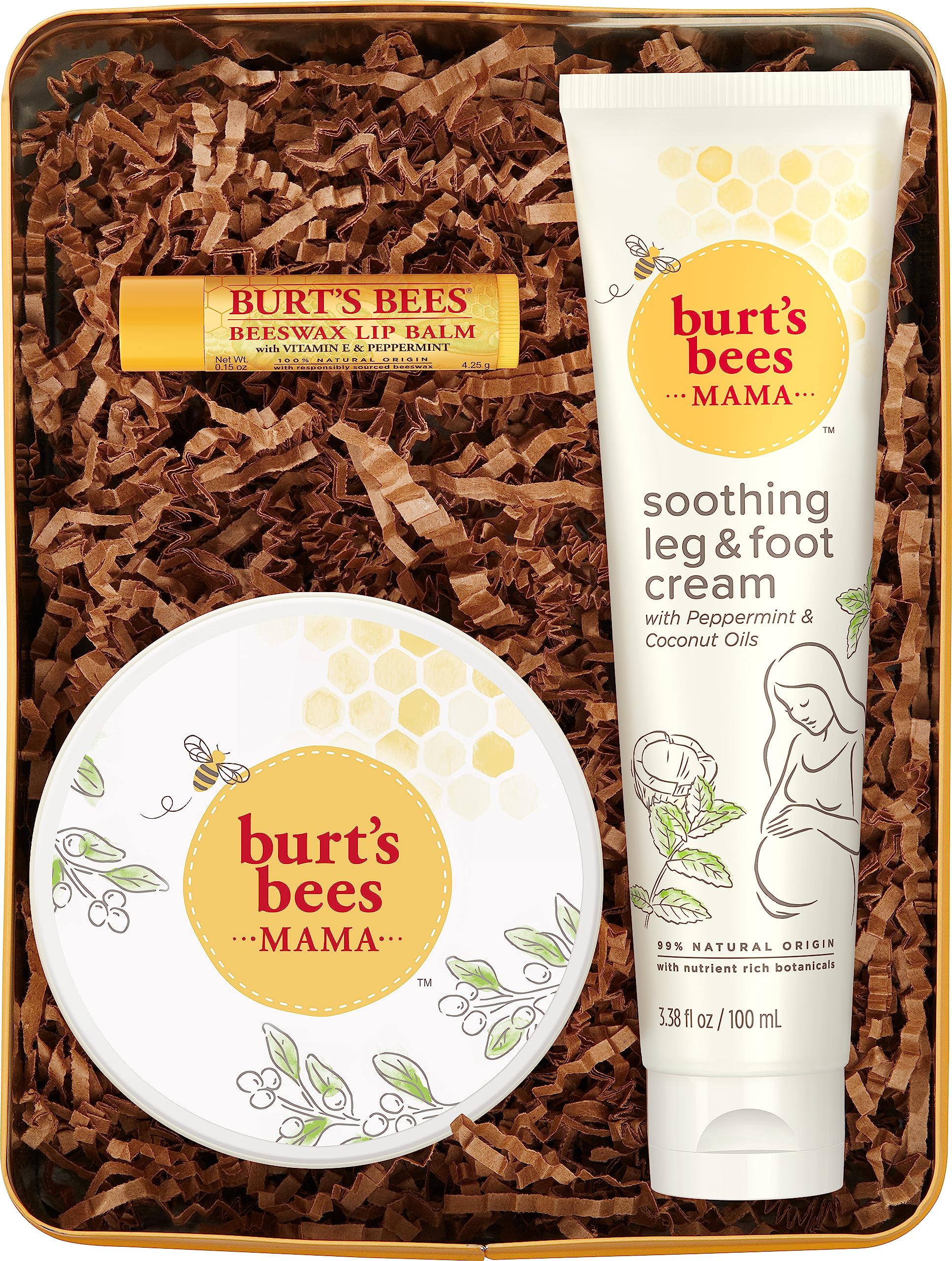 Burt's Bees Pregnancy Essentials Gift Set, 3 Giftable Baby Shower Products & Must Have Baby Registry Items, Nourishing Skincare for Mom to be - Mama Belly Butter, Original Lip Balm, Leg & Foot Cream