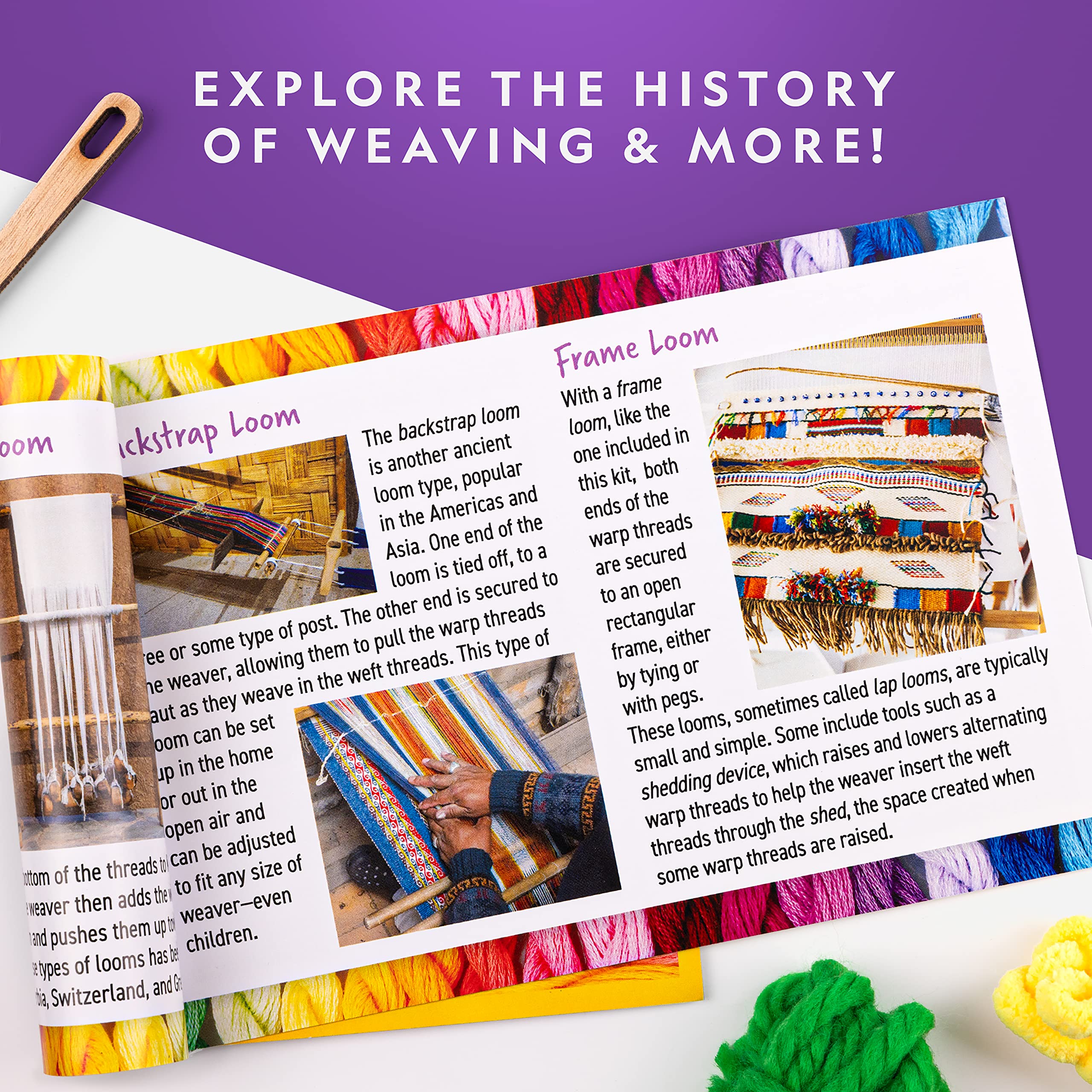 NATIONAL GEOGRAPHIC Kids Weaving Kit - Arts and Crafts Loom Weaving Kit for Kids with Wooden Loom, Yarn & 3 Fun Designs Kids Can Easily Weave, Easy Weaving Loom for Kids, Child Weaving Set, Kids Loom