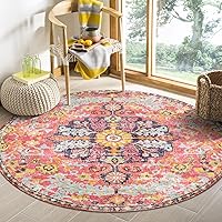 Lahome Bohemian Floral Medallion Round Rug - 4Ft Hot Pink Soft Round Area Rug Bedroom Kitchen Mat, Turkish Washable Indoor Floor Accent Bathroom Carpet for Nursery Living Room Home Office Hallway