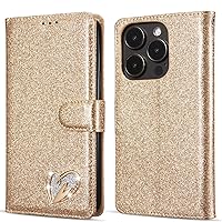 XYX Wallet Case for iPhone 14 Pro Max, Bling Glitter Shiny Love Diamond PU Leather Flip Case Women Girls for iPhone 14 Pro Max, Gold