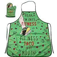 Fitness Taco Funny Kitchen Apron and Oven Mitts Humorous Gym Graphic Novelty Cooking Accessories Funny Graphic Kitchenwear Cinco De Mayo Funny Food Green Oven Mitt + Apron