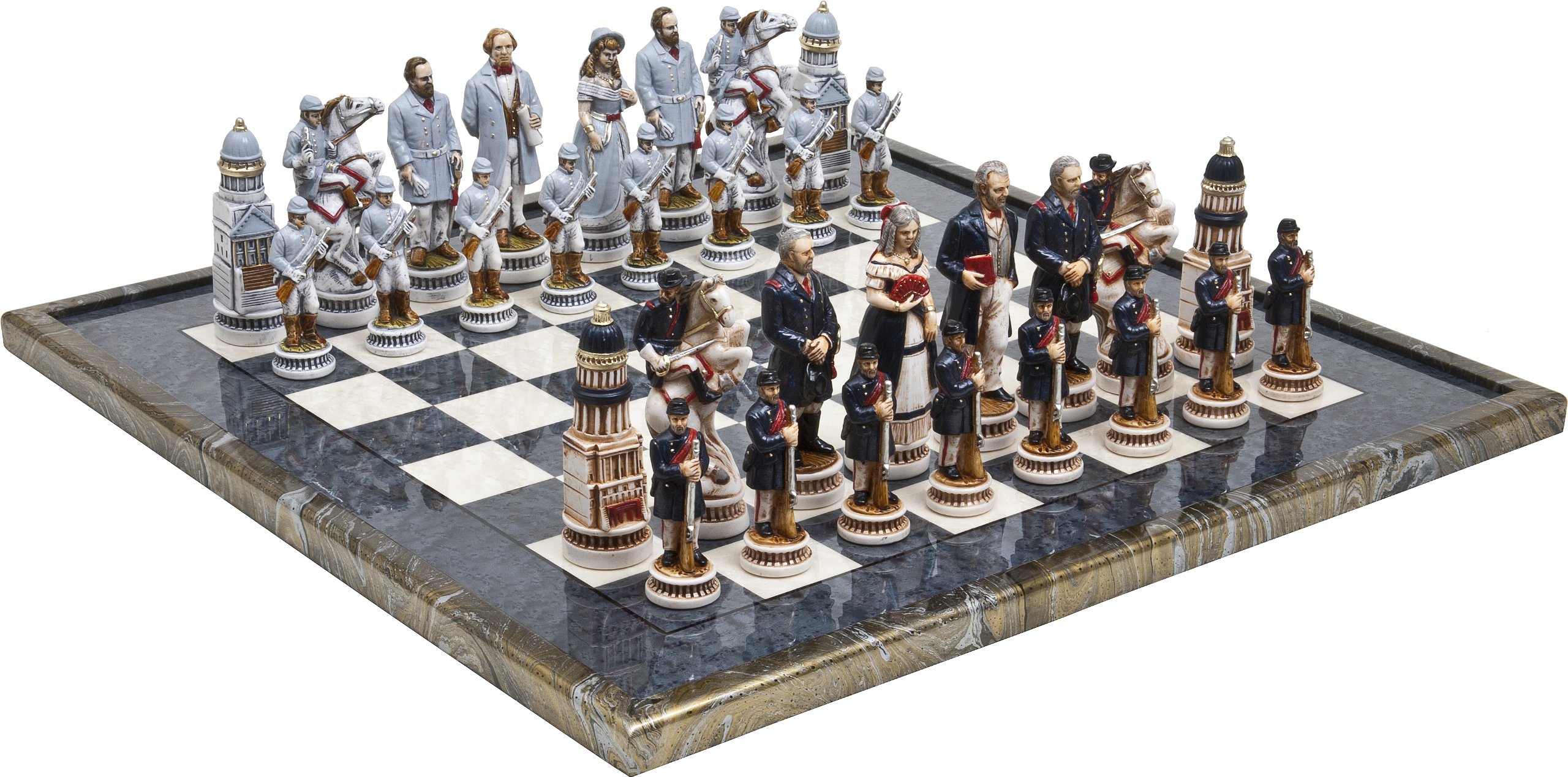Bello Games Collezioni-American Civil War Luxury Chessmen & Mancini Chess Board from Italy. Giant Size King: 5 5/8