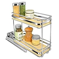 LYNK PROFESSIONAL® Élite™ Pull Out Spice Rack Organizer for Cabinet - 4-1/4 inch Wide - Slide Out Rack - Wood and Chrome Sliding Spice Organizer Shelf - 2 Tier