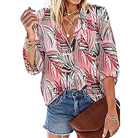 HOTOUCH Floral Tropical Print Shirt for Women Oversize Hawaii Blouses Soft Button Up Long Sleeve Top with Pocket S-XXL