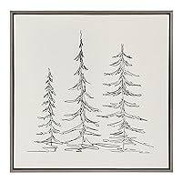 Sylvie Minimalist Evergreen Trees Sketch Framed Canvas Wall Art by The Creative Bunch Studio, 30x30 Gray, Chic Modern Art for Wall
