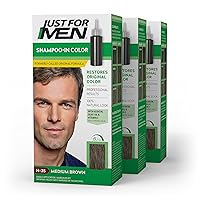 Just For Men Shampoo-In Color (Formerly Original Formula), Mens Hair Color with Keratin and Vitamin E for Stronger Hair - Medium Brown, H-35, Pack of 3