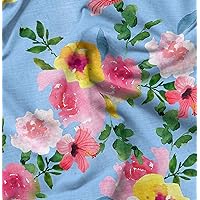 Soimoi Poly Georgette Blue Fabric - by The Yard - 42 Inch Wide - Flower & Leaves Watercolor Palette Material - Botanical and Soft Patterns for Stylish Creations Printed Fabric