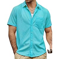 VATPAVE Mens Casual Waffle Shirts Short Sleeve Button Down Summer Shirts Loose Fit Beach Shirts