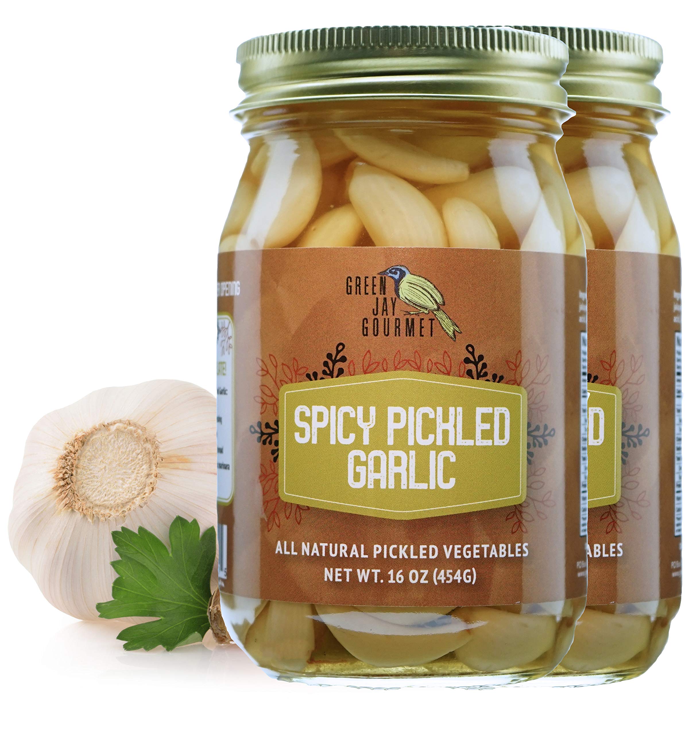 Green Jay Gourmet Pickled Garlic Cloves in a Jar - Spicy Pickled Garlic - Fresh Garlic Bulbs for Cooking - Simple, Natural Ingredients - Freshly Ma...