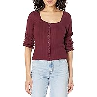 Lucky Brand Women's Square Neck Pointelle Button Front Top