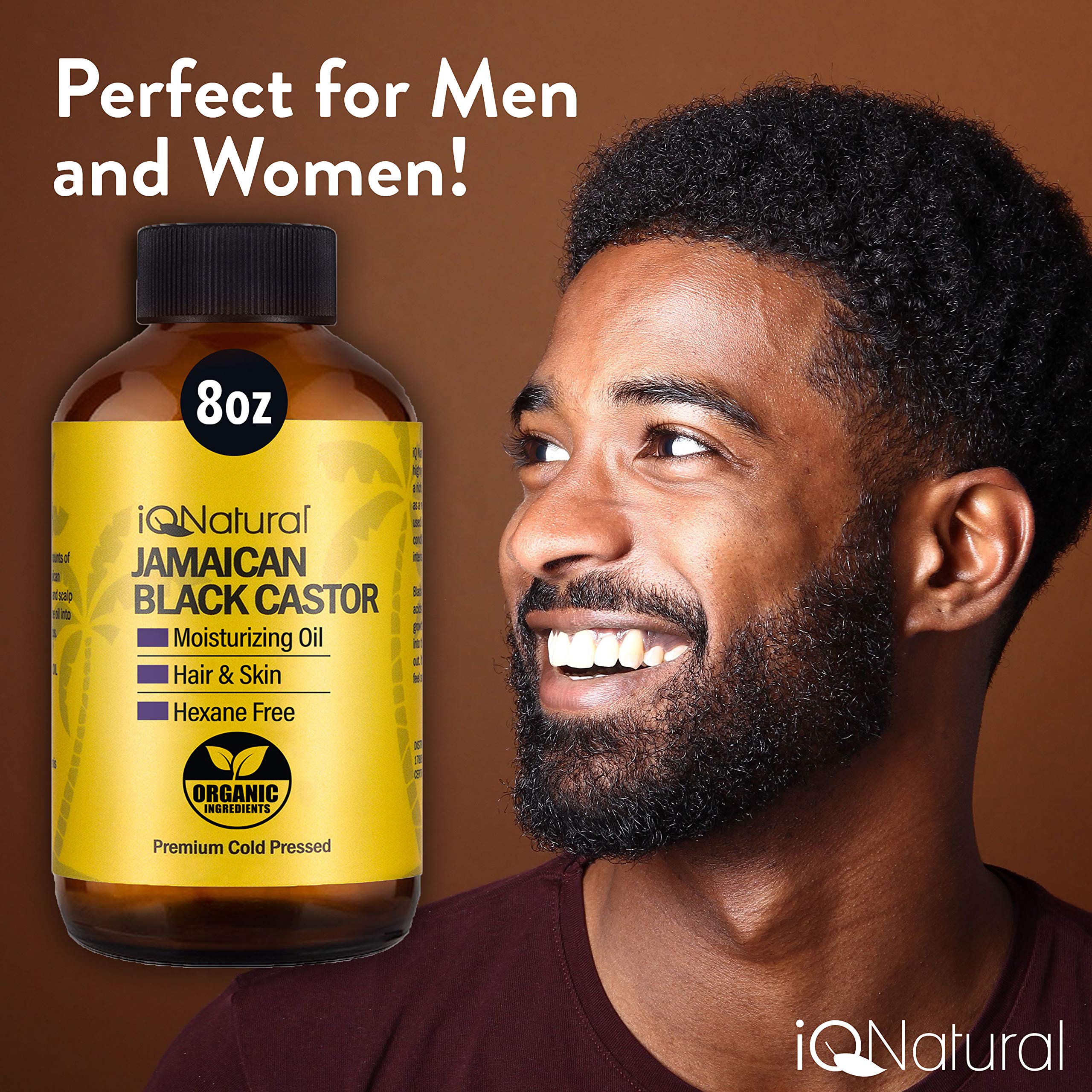 iQ Natural Jamaican Black Castor Oil for Hair Growth and Skin Conditioning, 100% Pure Cold Pressed, Scalp, Nail and Hair Oil - (Unscented) (8oz)