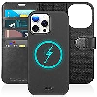 TUCCH Wallet Case for iPhone 15 Pro Max, [Removable] 2-in-1 Stand RFID Blocking 4 Card Slot [Wireless Charging] Protective Case, PU Leather Detachable Folio Compatible with iPhone 15 Pro Max, Black