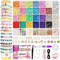 5800 PCS Clay Beads Bracelet Making Kit, 24 Colors Flat Preppy Beads for Friendship Jewelry Making, Polymer Heishi Beads with Charms DIY Arts and Crafts Birthday Gifts Toys for Teen Girls Age 6+