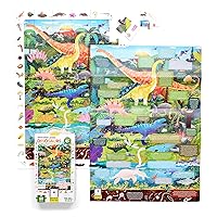 Dinosaur Puzzle - Large 60-Piece Observation Floor Puzzle with Seek and Find Activity, Includes Educational Poster with Dino Facts for Added Learning, for Kids Ages 4 Years and up
