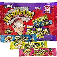 Warheads Sour Taffy Chewy Candies, Individually Wrapped Fruit Flavored Chews in Watermelon, Blue Raspberry, and Green Apple, Party Supplies and Favors for Birthdays, Gender Reveals, and More, 3.59 Ounces