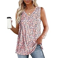 WIHOLL Summer Pleated Tank Tops for Women 2024 Loose Fit V Neck Sleeveless Tops Flowy