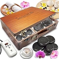 Hot Stones Massage Set with Warmer - Warm Round Basalt Stone Pack Heated Body Massaging Kit w/ Portable Electric Heater Bag 12 Large Small Rock, Digital Controller, for Professional & Home Spa Therapy