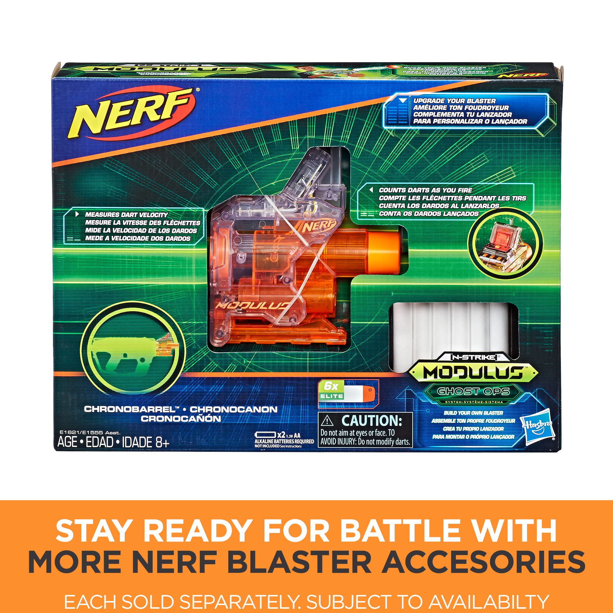 NERF Modulus Ghost Ops Evader Motorized Blaster - Light-Up See-Through Blaster and Barrel Extension, Includes 12 Official Elite Darts (Amazon Exclusive)