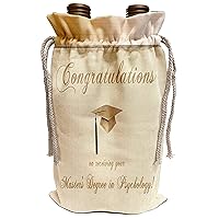 3dRose Beverly Turner Graduation Design - Masters Degree in Psychology Graduation Congratulations, Gold Cap - Wine Bag (wbg_211552_1)