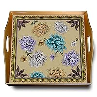 Birthday gift - Large Lilium Flowers - Square Hand Painted Glass Tray with Gold Aluminium Frame