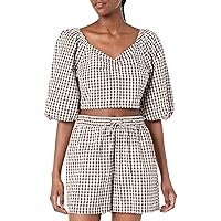 The Drop Women's Maliah Cropped Sweetheart Neckline Puff Sleeve Top