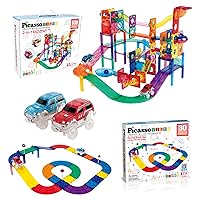 PicassoTiles 108PC Marble Run + 30PC Magnetic Race Car Track Fun & Creative Playset: STEAM Learning, Enhance Construction Skills, Hand-Eye Coordination and Fine Motor Skills, Gift for Boys and Girls