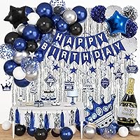 Blue Birthday Decorations for Men Boys, Blue Silver Party Decorations Fringe Curtains Happy Birthday Banner Hanging Cutouts Tassels Graduation Party Decors 13th 16th 18th 21st 30th 40th 50th 60th Him
