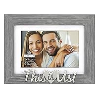 Malden International Designs 4x6 or 5x7 This Is Us! Distressed Expressions Picture Frame Silver Finish This Is Us! Word Attachment Gray Textured Pine Wood Finish Frame White Beveled Mat