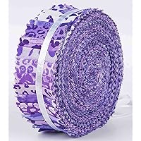 Soimoi 40Pcs Floral Artistic Print Precut Fabrics Strips Roll Up 1.5x42inches Cotton Jelly Rolls for Quilting - Violet
