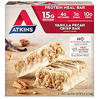 Atkins Vanilla Pecan Crisp Protein Meal Bar, High Fiber, 1g Sugar, 4g Net Carb Meal Replacement, Keto Friendly, 5 Count