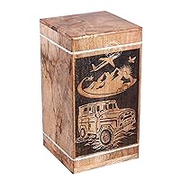Handcrafted Car Wooden Urns for Human Ashes Adult Large - Rising Sun Mountain Cremation Urn for Ashes - Burial Urn for Columbarium - Funeral Urn Box (250 LB - Hardwood, Design-1)
