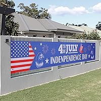 Large 4th of July Banner, Patriotic Outdoor Banner 10 x 0.2 Feet, High Quality, Strong and Reusable Polyester Fabric for Independence Day Party, Premium 4th of July Decoration