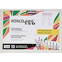 Pebeo Porcelaine 150 China Paint Set of 10, 10 Count (Pack of 1), 10 Assorted Outliners, 6 Fl Oz