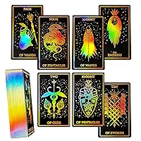 Mistyc Minimalistic Tarot Cards with Rainbow Foil 78 Tarot Deck with Gold Edges, for Beginners and Experts with Guide Book. (Black)