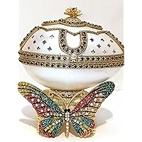 Luxury RAINBOW Butterfly Jewelry Box Rainbow Faberge egg Trinket Gift Music ONE OF A KIND Designer Fabergé Egg Faberge Trinket 4ct Crystal Emeralds & Matchin 2ct Bracelet 24k GOLD HANDMADE Womans day