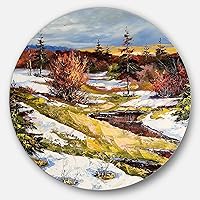 Spring Valley with River Landscape Metal Wall Art-Disc of 23 inch, 23'' H x 23'' W x 1'' D 1P, White/Red