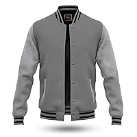 RELDOX Brand Varsity Jacket, Wool Body with Leather Arms Letterman Baseball Unique & Stylish Color Grey-Silver, Size XS